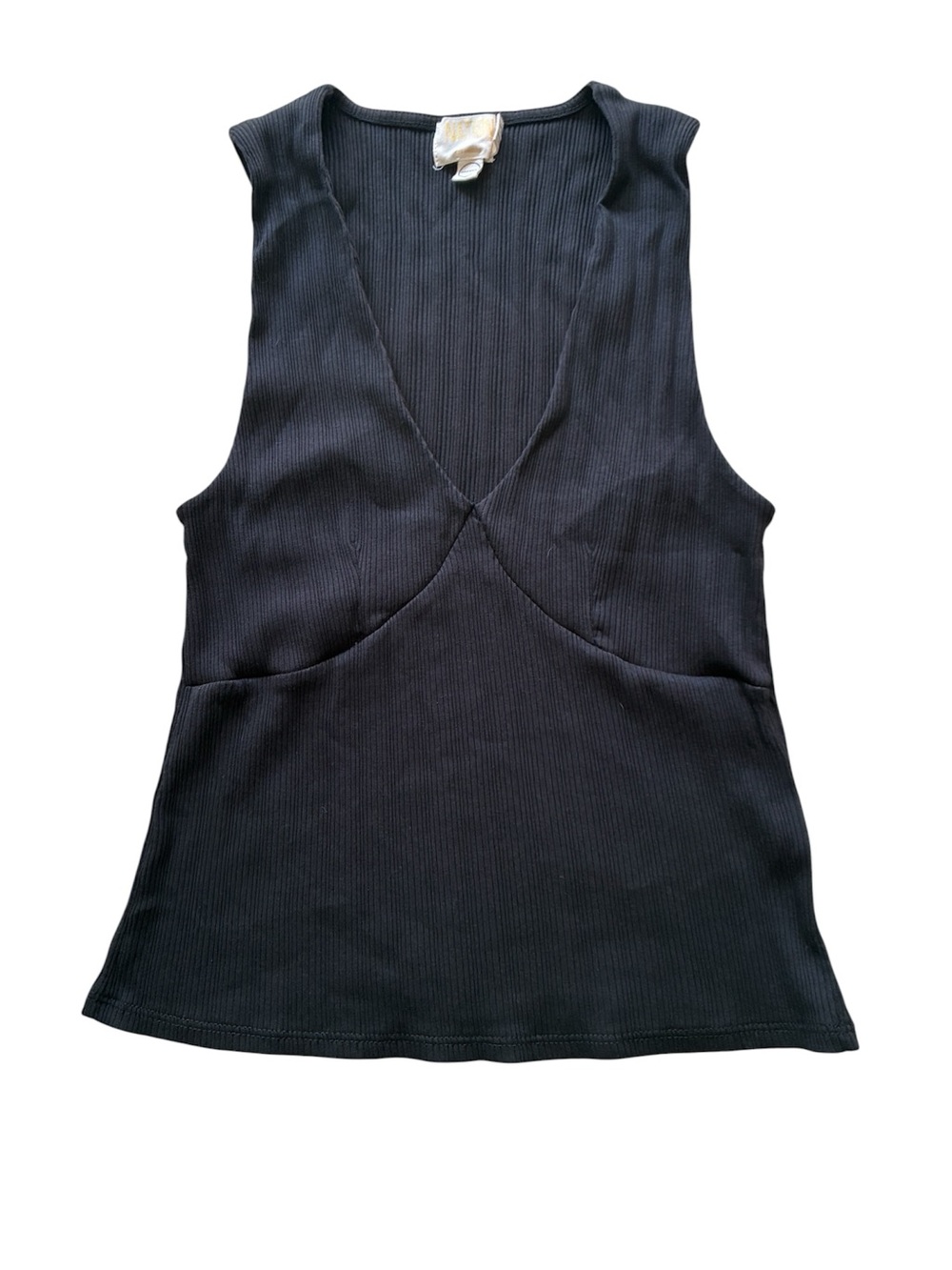 Nation LTD Women's Black Ribbed Organic Cotton V-Neck Tank Top Size Small